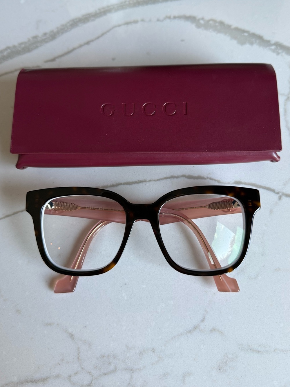 Gucci Women’s Eyeglass Frames Tortoise and Pink 52-18-45
